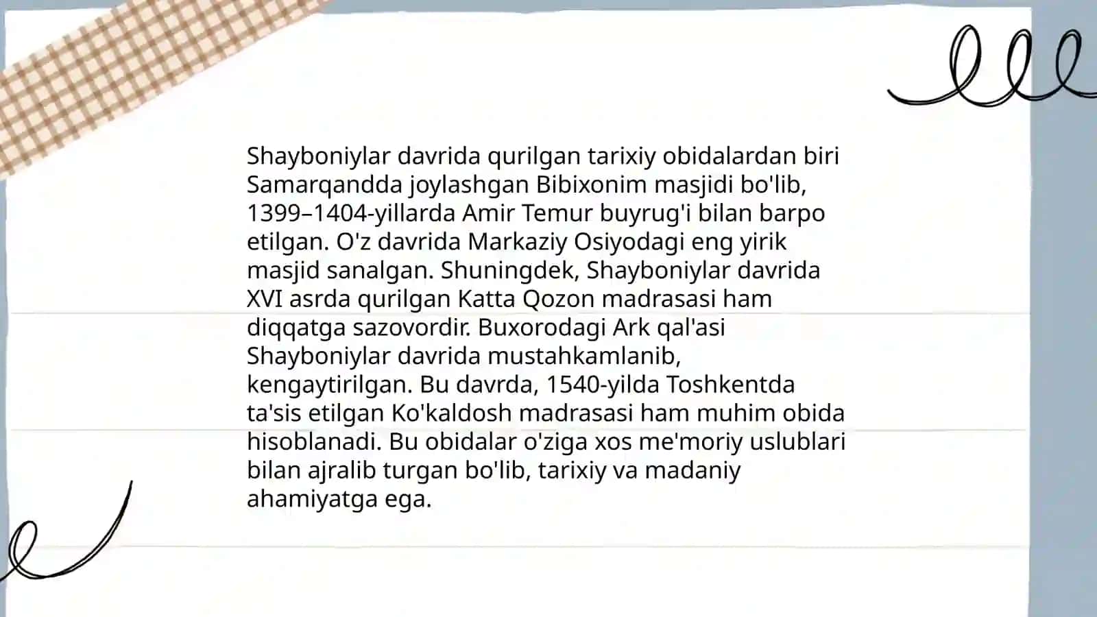 Shayboniylari va ashtarxoniylar davrida memorchilik va shaharsozlik 4