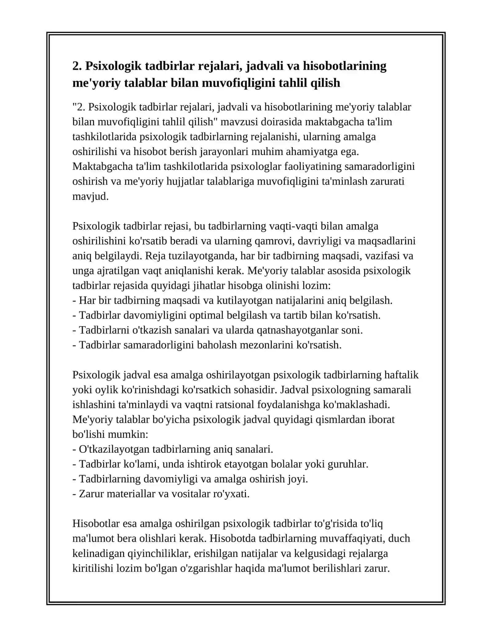 MAKTABGACHA TAʼLIM TASHKILOTI PSIXOLOGI, MUSIQA RAHBARI VA JISMONIY TARBIYA YOʻRIQCHISI ISH XUJJATLARI TAHLILI 4