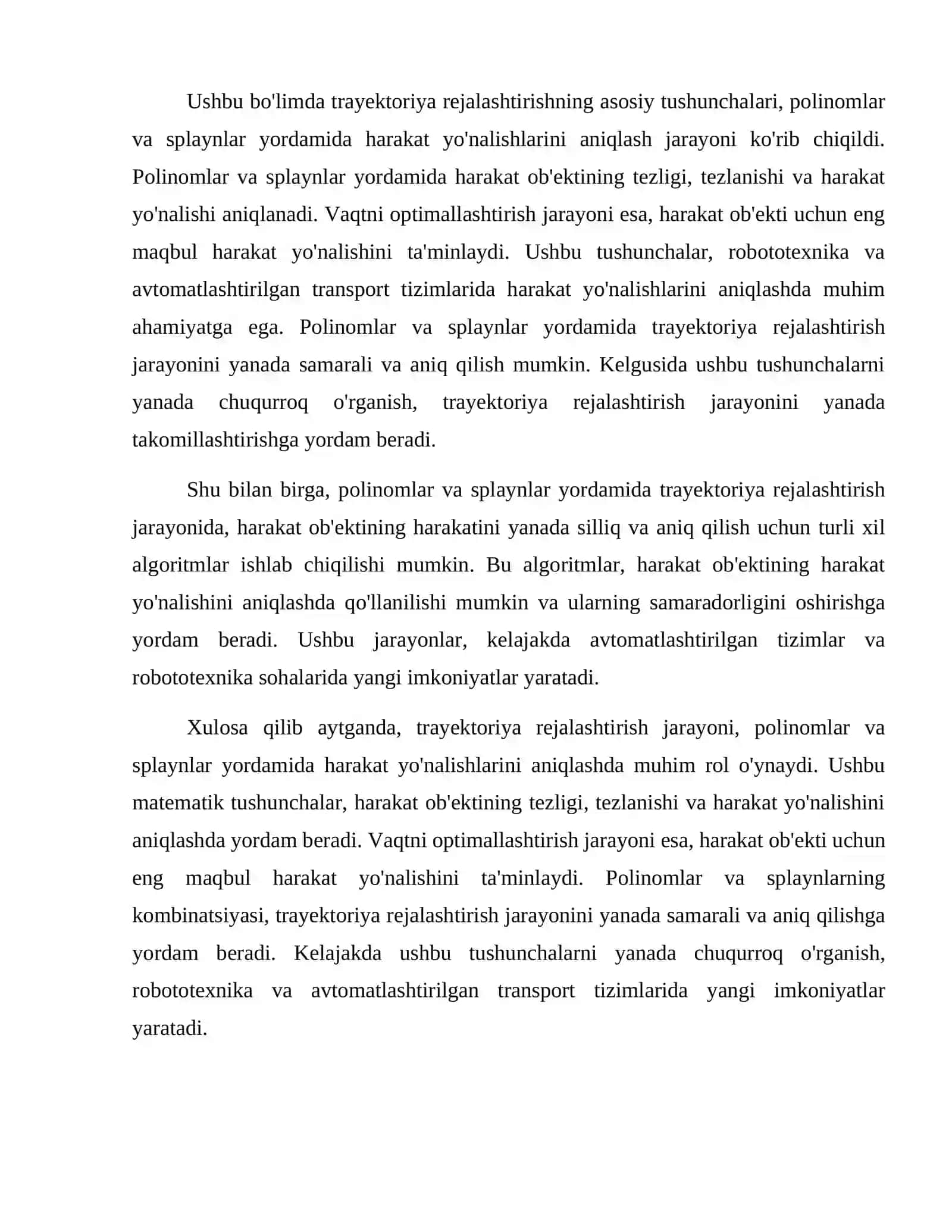 Trayektoriya rejalashtirish  polinomlar, splaynlar va vaqtni optimallashtirish 4