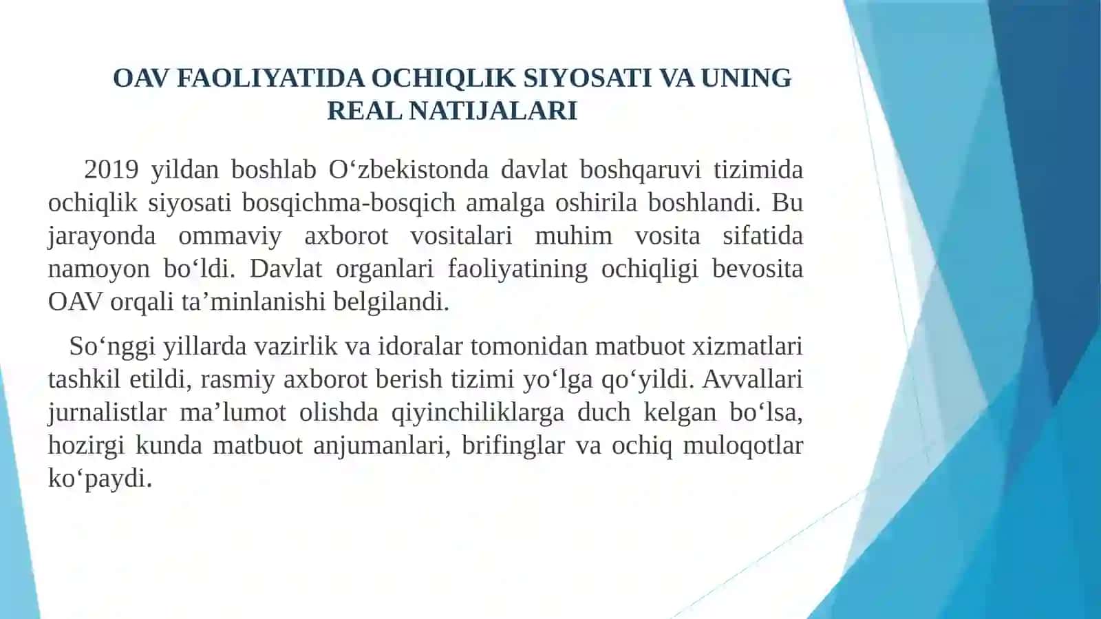 Oʻzbekiston Respublikasida ommaviy axborot vositalarining faoliyati 4