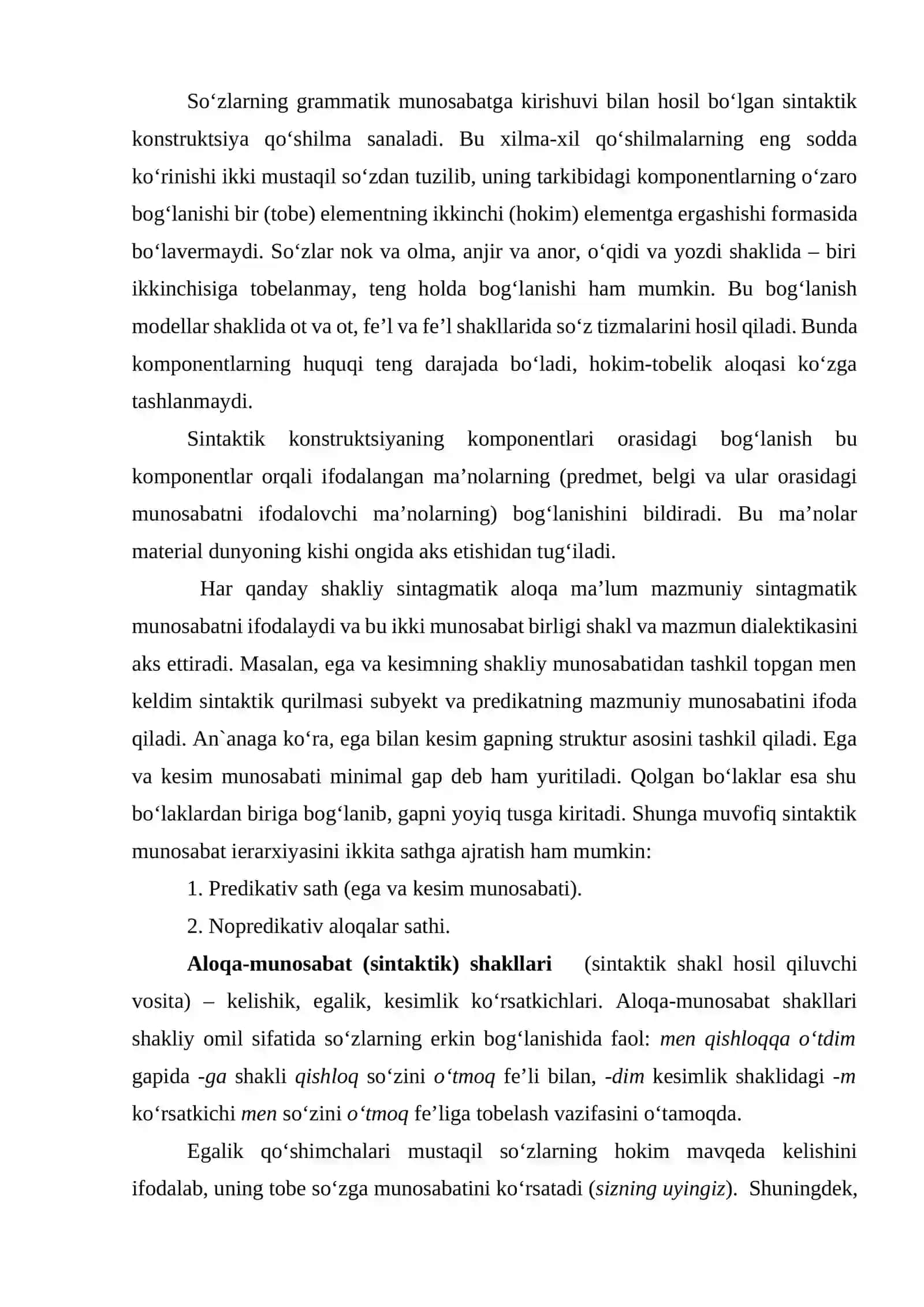 Valentlik va sintaktik aloqa lison va nutq dixotomik boʻlinishida 4