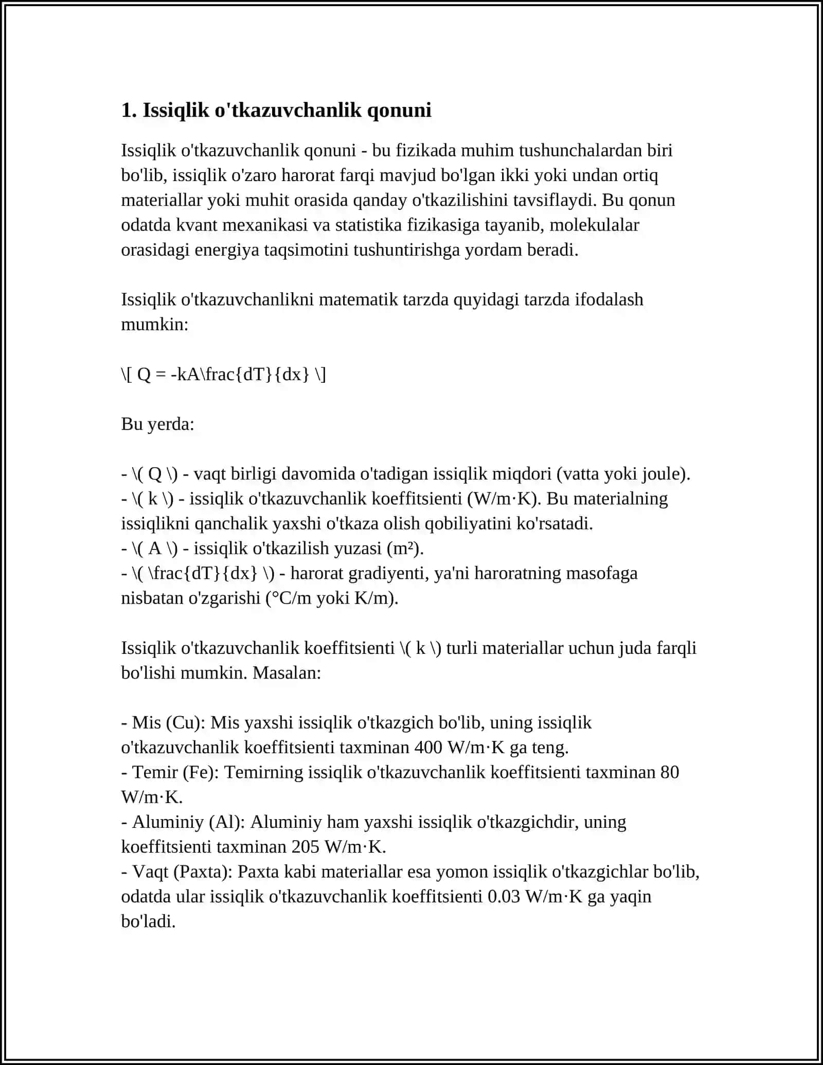 Issiqlik o'tkazuvchanlik 4