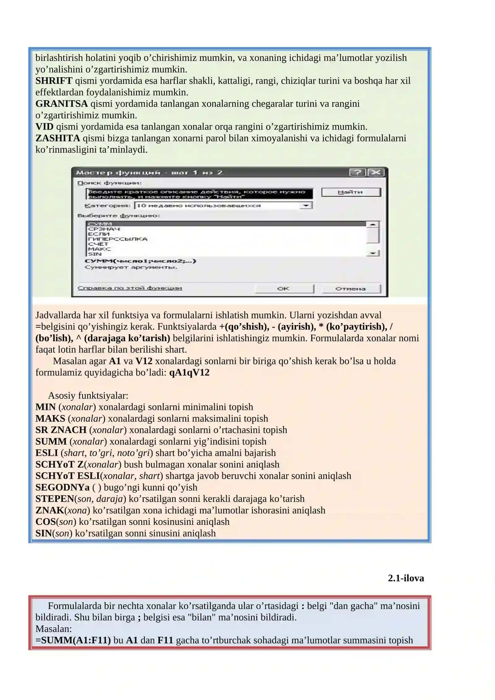 Elektron jadval muharrirlari. MS Excel dasturi 4