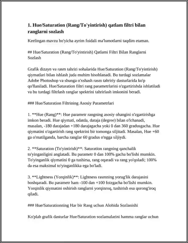ADOBE POTOSHOP DASTURIDA RANG QATLAM FILTRLAR 4