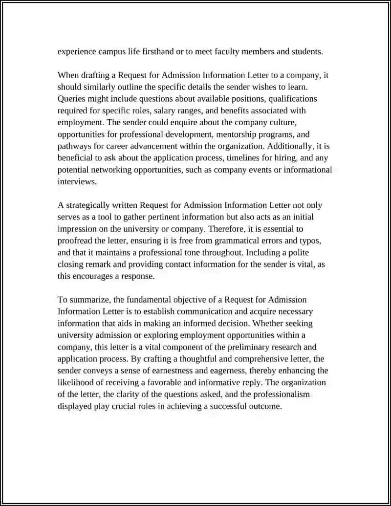 Request for Admission Information Letter 4