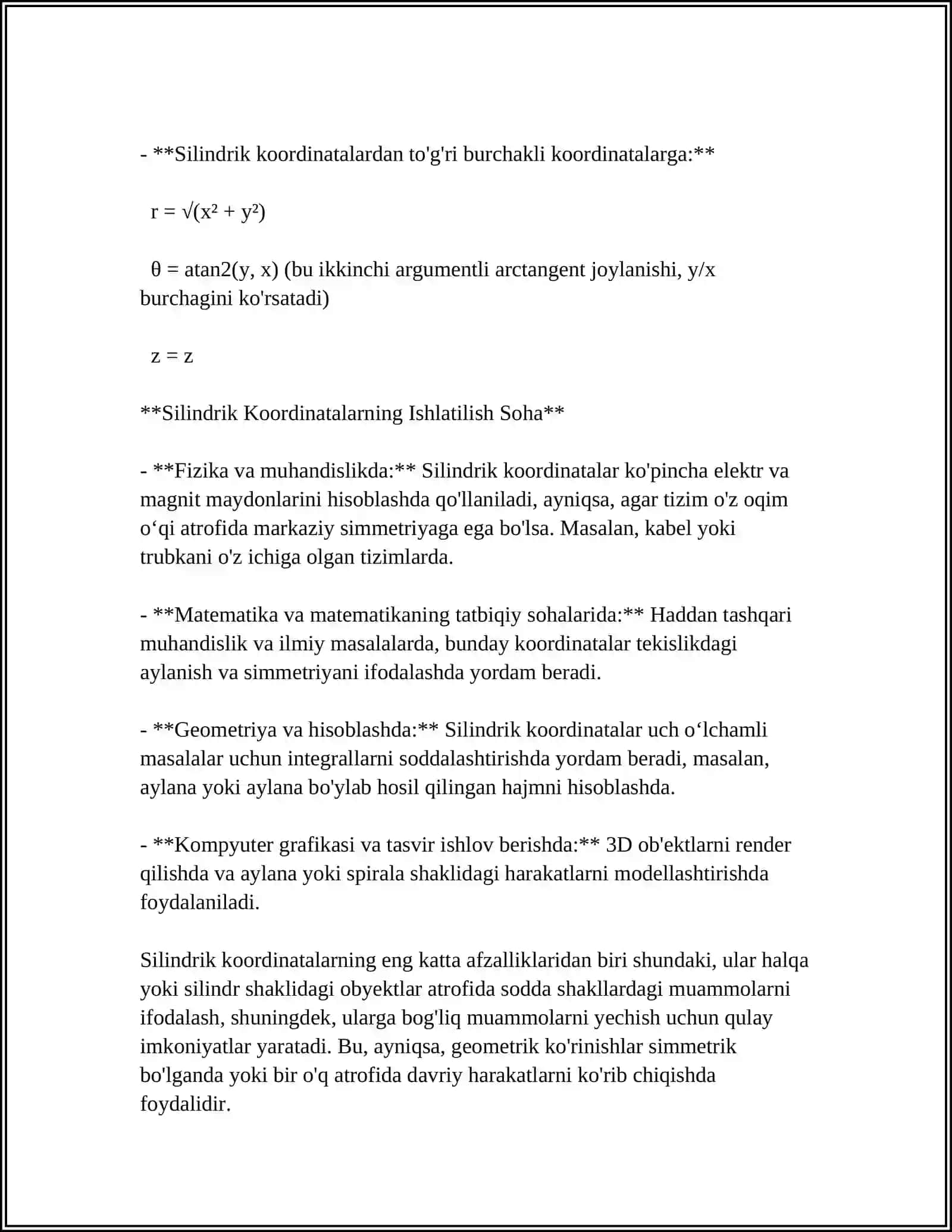 SILINDRIK VA SFERIK KOORDINATALAR SXEMASI 4