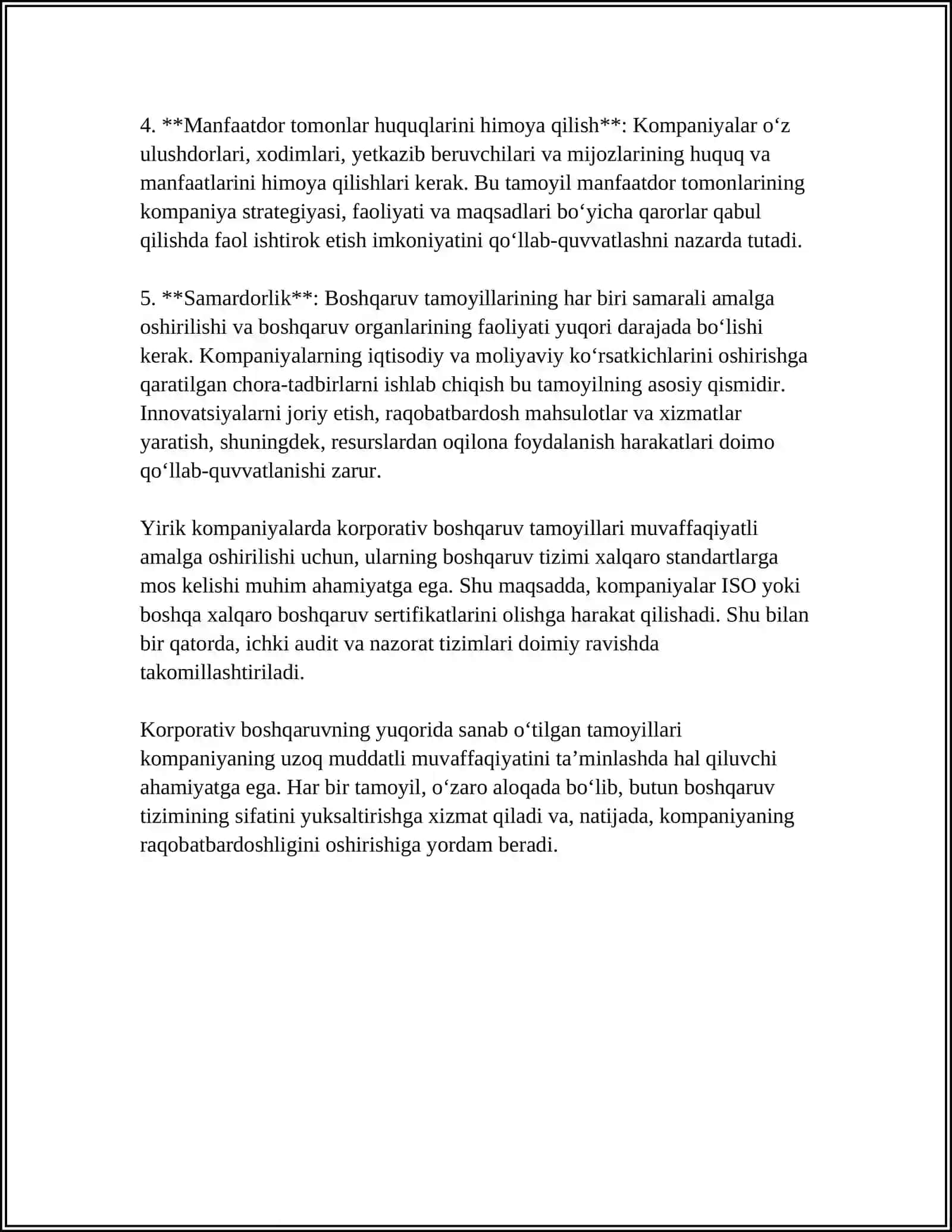 KORPORATIV BOSHQARUV TAMOYILLARI VA ULARNING YIRIK KOMPANIYALARDA BAJARILISHI 4