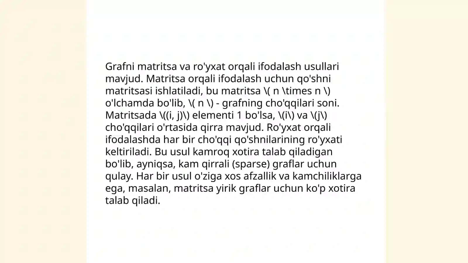 Graflarni dasturlash tillarida ifodalash usullari. Eng qisqa yo‘lni aniqlash algoritmlari 4