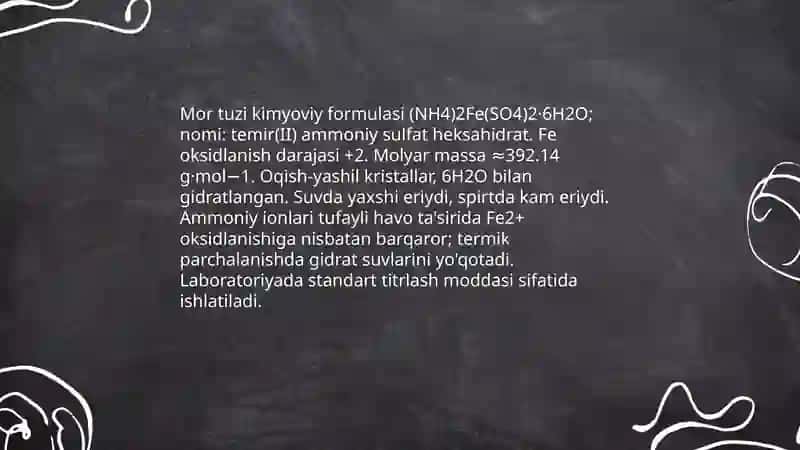 Mor tuzi tarkibida temir(ll) miqdorini aniqlash 4