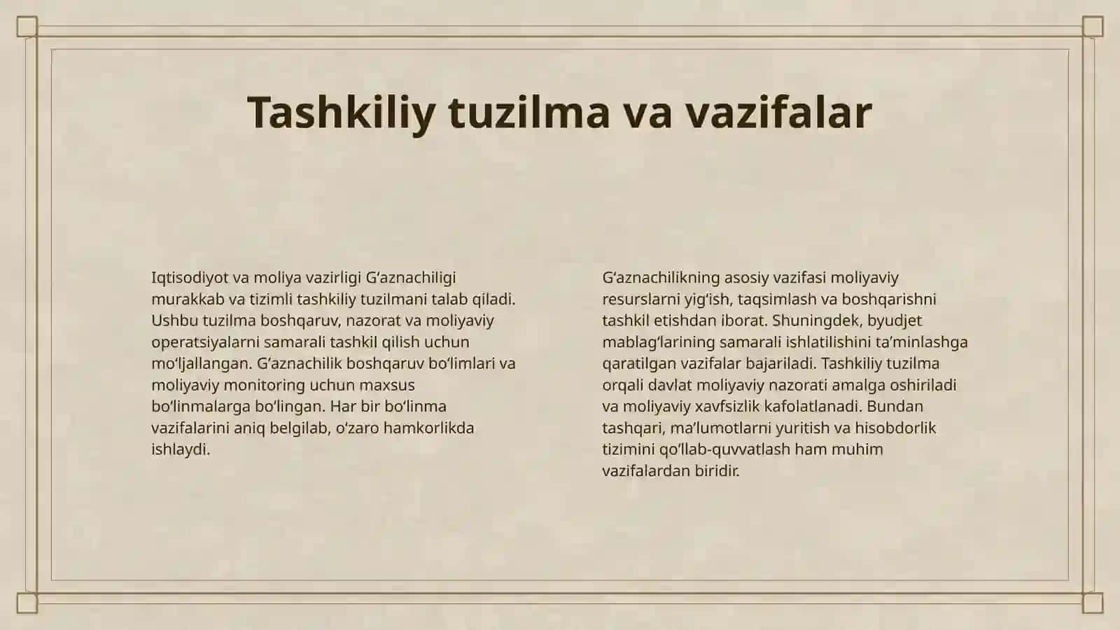 IQTISODIYOT VA MOLIYA VAZIRLIGI GʻAZNACHILIGI FAOLIYATINI TASHKIL ETISH 4