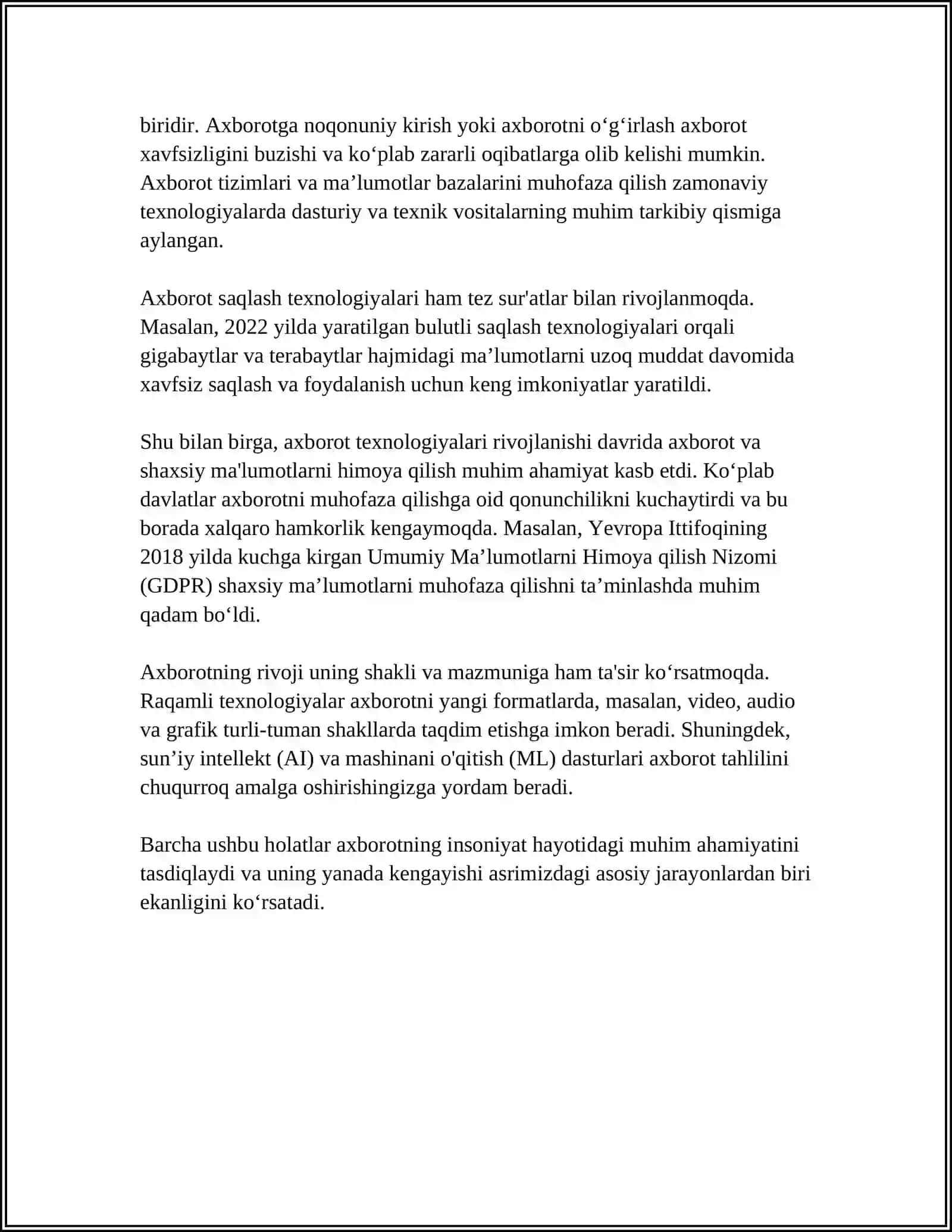 AXBOROT TUSHUNCHASINI O'RGANISH METODIKASI, UNING TURLARI 4