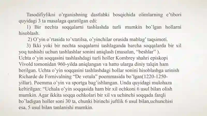 Tasodifiy hodisalar, ularni baholash usullari 4