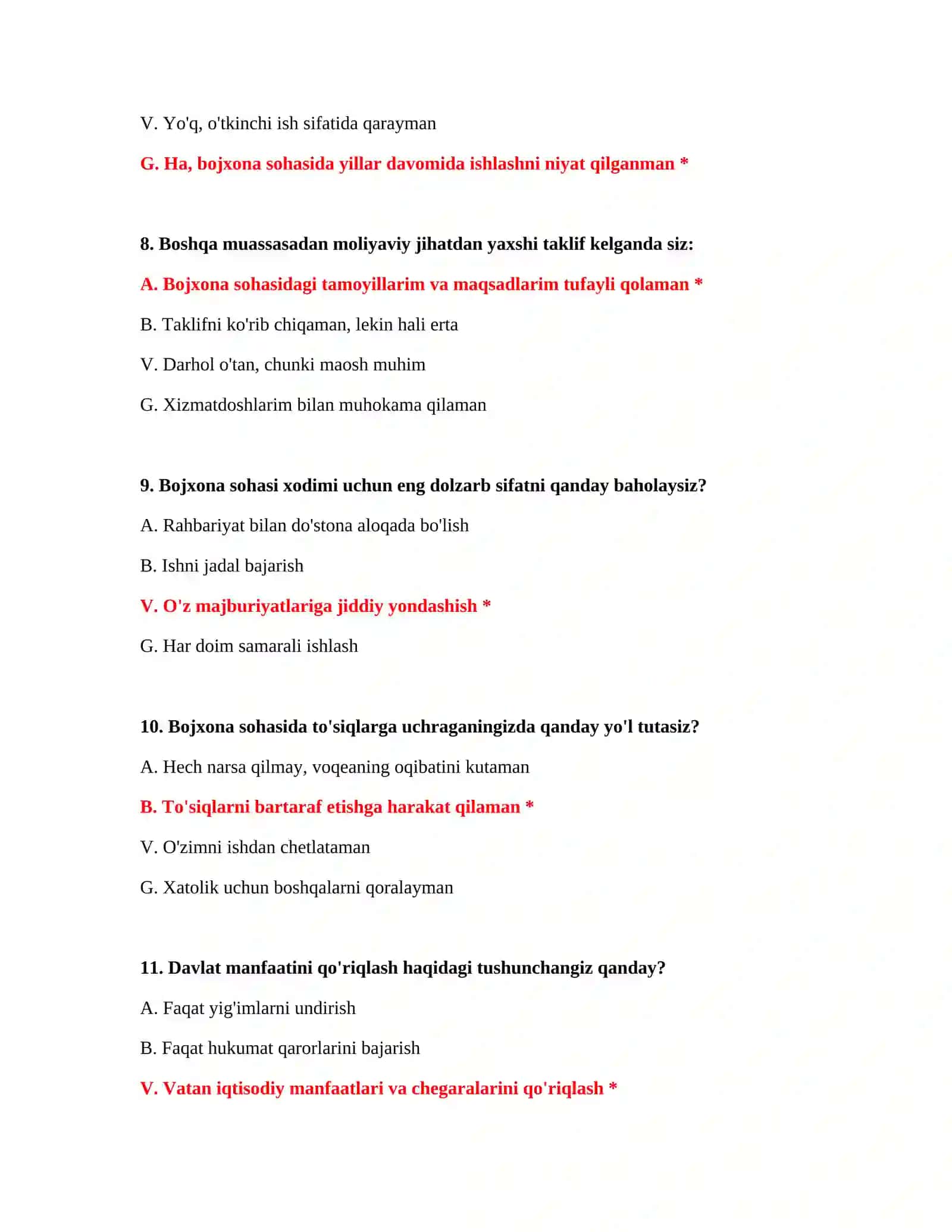 BOJXONA AKADEMIYASI UCHUN MANTIQIY TESTLAR 4