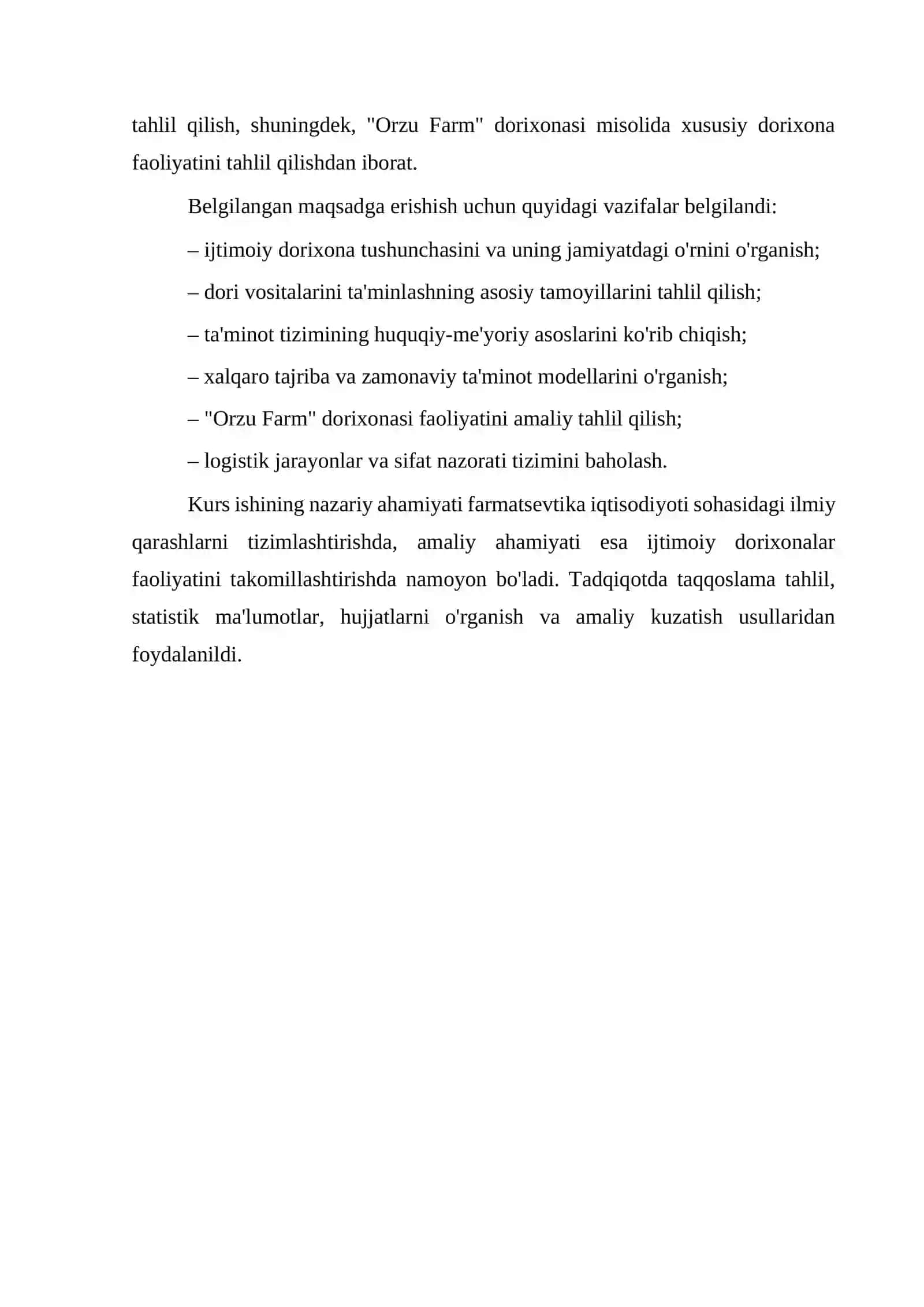 “ljtimoiy dorixonalarni dori vositalari bilan ta'minlash” mavzusiga tayyorlangan Kurs ishi 4