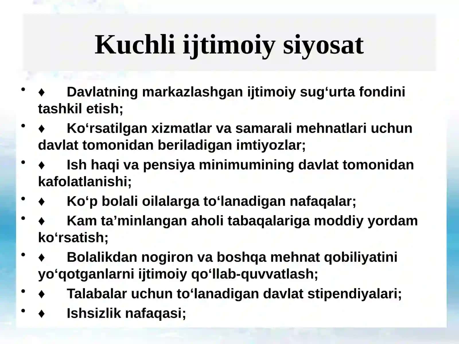 IJTIMOIY SOHADA DAVLAT SIYOSATINING TAKOMILLASHIB BORISHI VA AHOLI FAROVONLIGINI OSHIRISH TADBIRLARI 4