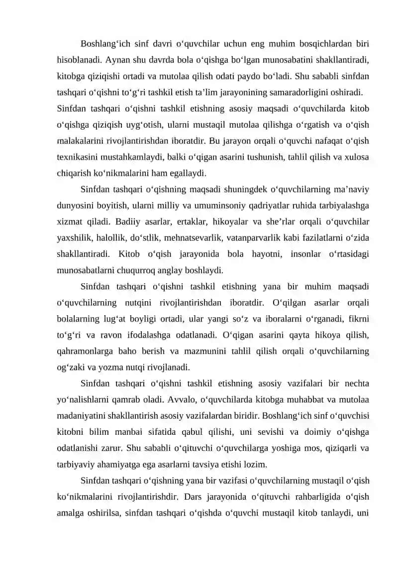Sinfdan tashqari o‘qishni tashkil etish hamda uning maqsad va vazifalari 4