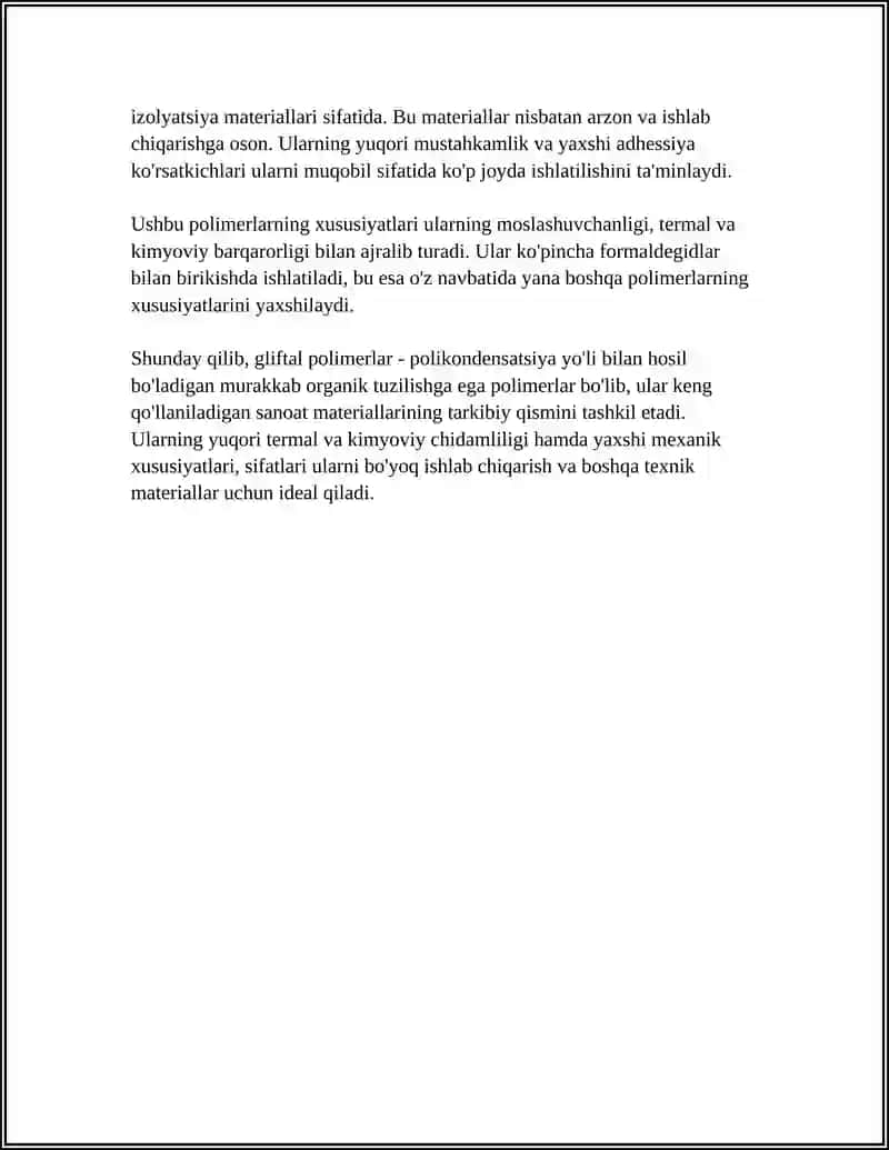 SANOATDA MODIFIKATSIYALANMAGAN GLIFTAL POLIMERLARI TEXNOLOGIYASI 4