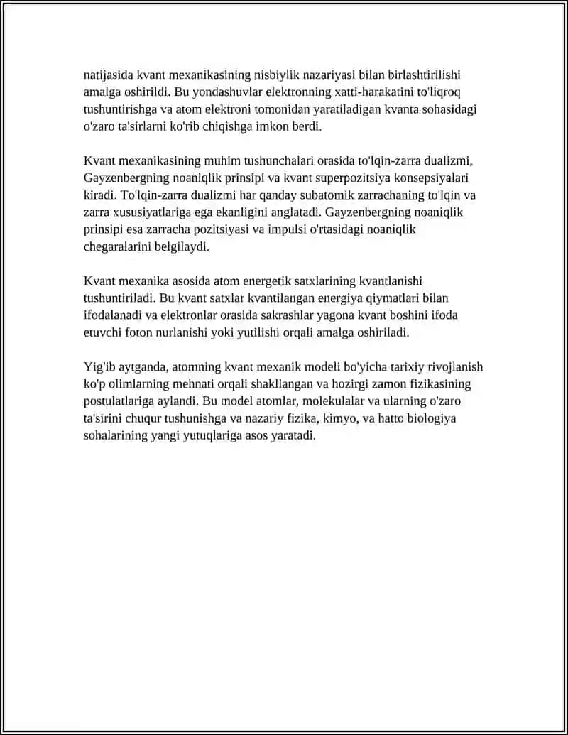 ATOMNING ZAMONAVIY TUZILISH MODELI:KVANT MEXANIK YONDASHUV 4