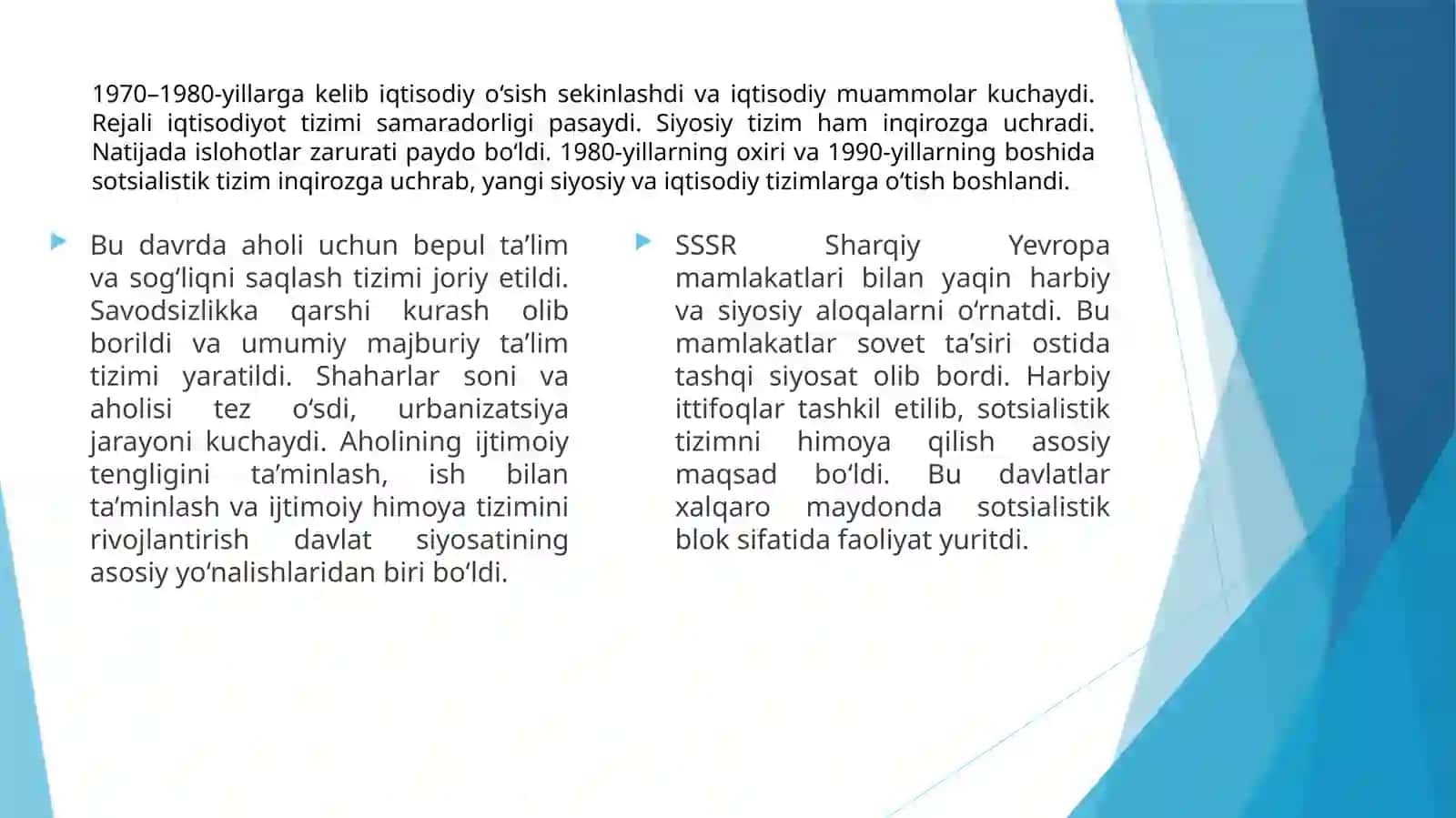 SSSR va Sharqiy Yevropa mamlakatlari rivojlanishining asosiy yo‘nalishlari 4