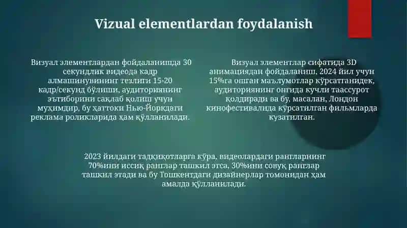 Qisqa metrajli vizual mediamahsulotlar yaratish 4