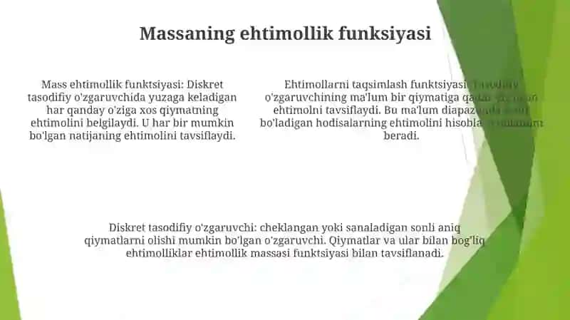 Ehtimolliklarni Hisoblash. Tasodifiy Miqdor Taqsimot Qonuni:( 4