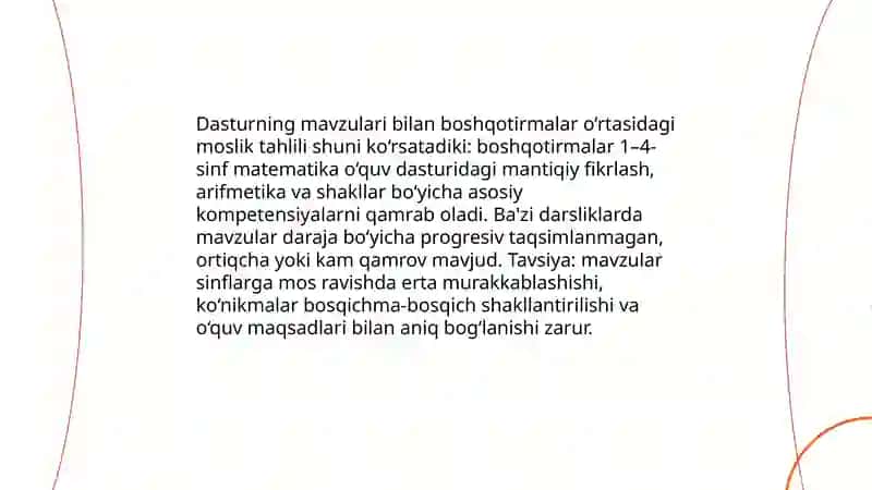 Boshqotirmalar mavzularining o‘quv dasturi bilan mosligi 4