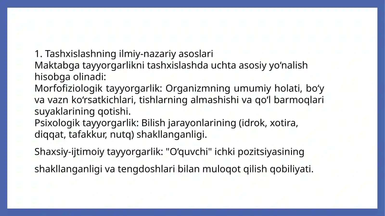 Bolalarni maktab ta'limiga tayyorligini tashxislash usullari 4