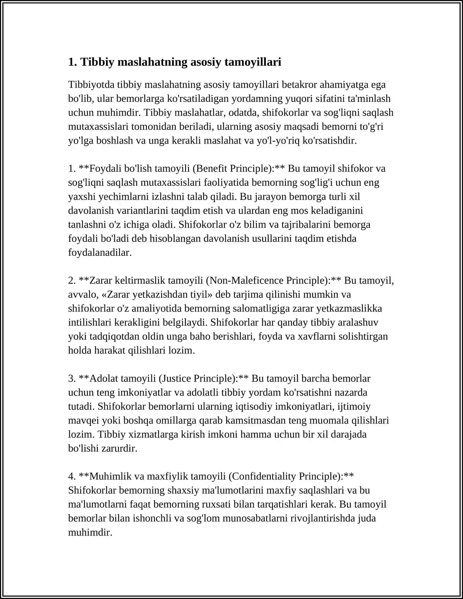 TIBBIY MASLAHAT TURLARI QOIDALARI, TIBBIY MASLAHAT BERISH KÒNIKMALARI VA QOIDALARI 4