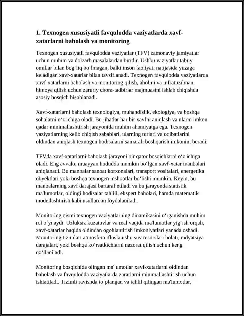 TEXNOGEN XUSUSIYATLI FAVQULODDA VAZIYATLARDA AVARIYA-QUTQARUV VA BOSHQA KECHIKTIRIB BOMAYDIGAN ISHLARNI OLIB BORISH 4
