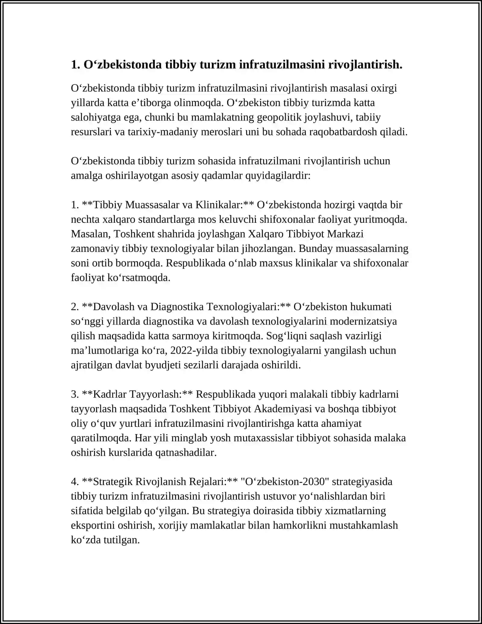 OʻZBEKISTONDA TIBBIY TURIZMNI RIVOJLANTIRISH MAQSADLARI 4