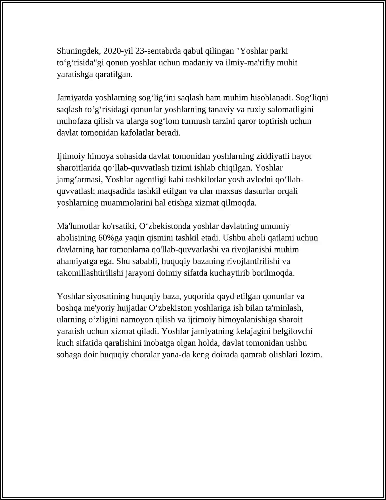 O‘ZBEKISTON RESPUBLIKASINING YOSHLARGA OID SIYOSATI 4