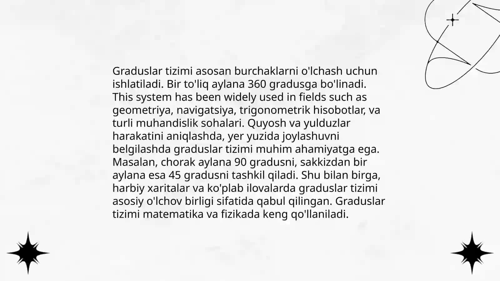 Burchak o'lchovlari turlari va ularning umumiy tasnifi 4