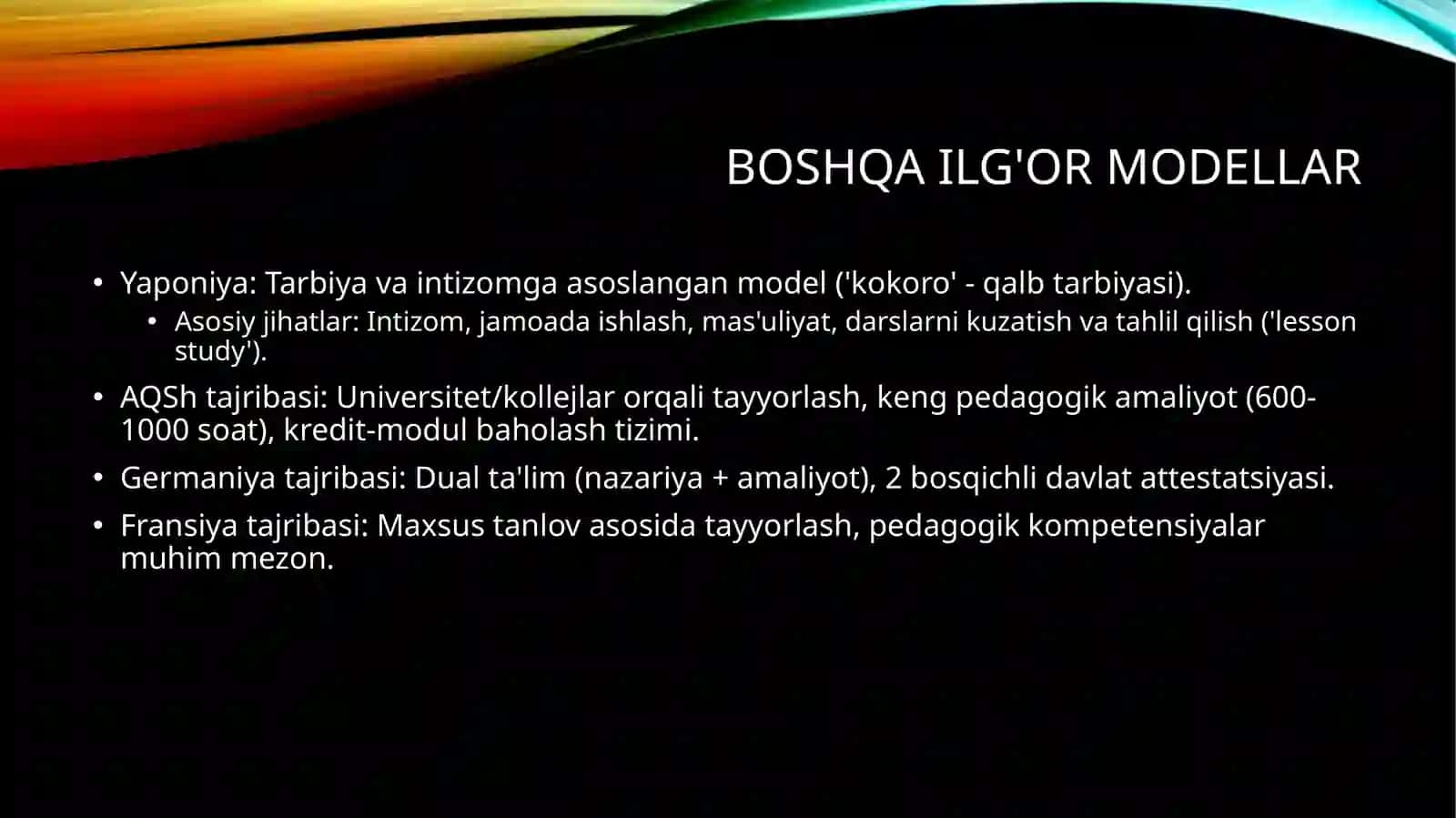 XORIJIY TAJRIBALAR ASOSIDA BO‘LAJAK O‘QITUVCHILARNING PEDAGOGIK FAOLIYATGA TAYYORLASH 4