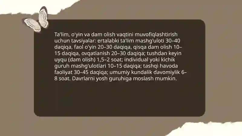 Maktabgacha ta'limdagi guruhning kun taribini to'g'ri joylashtirish 4