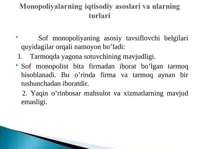 Sof monopoliya va oligopoliya 4