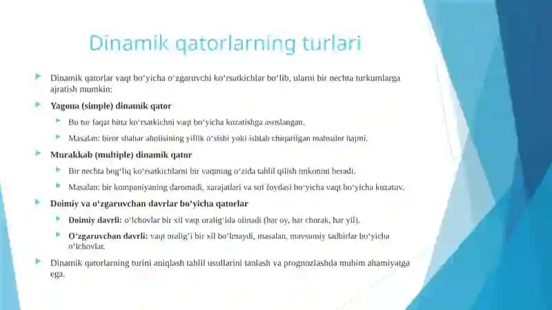 Dinamika qatorlarini qayta ishlashning statistik usullari 4