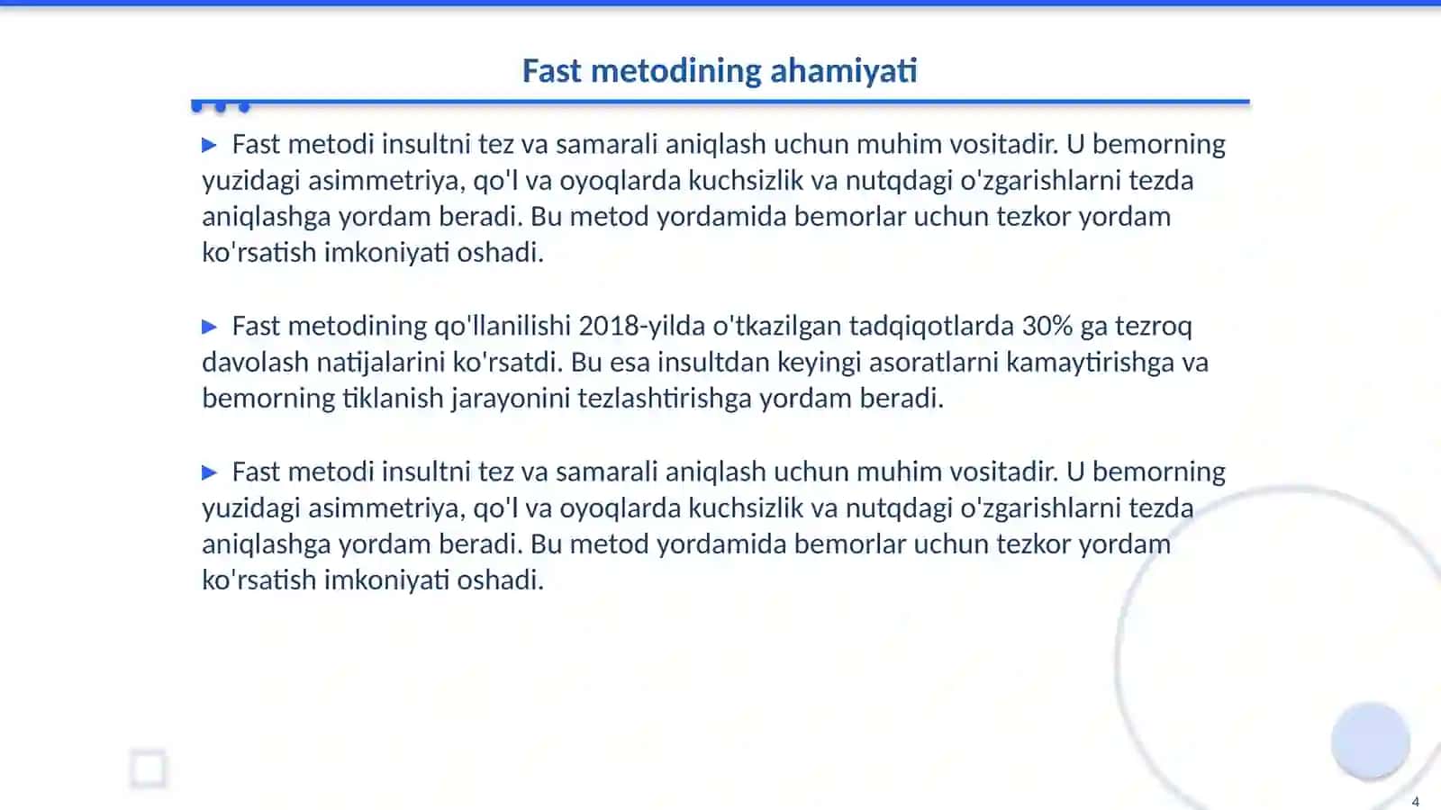 Insult turlari, fast metodi, xavf omillari, tabiiy o'simliklar bilan davolash, insultni grafik statistikasi va insult bilan og'rigan bemorlarni davolash va hamshiralik parvarishi 4