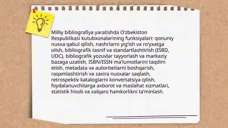 Oʻzbekistonda bibliografiya ishini tashkil qilish va rivojlantirishda kutubxona axborot muassasalarining oʻrni 4
