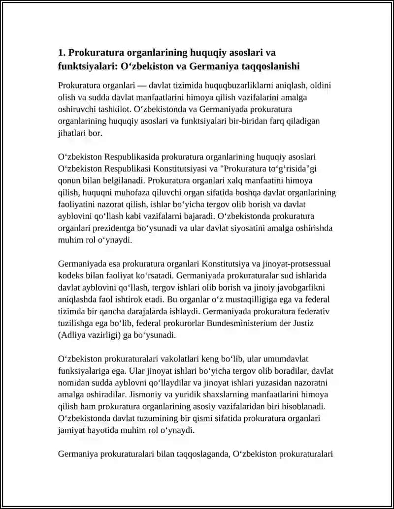 PROKURATURA ORGANLARI. ADVOKATURA INSTITUTI VA UNI GERMANIYA MISOLIDA XORIJIY TAJRIBADA OʻRGANISH 4