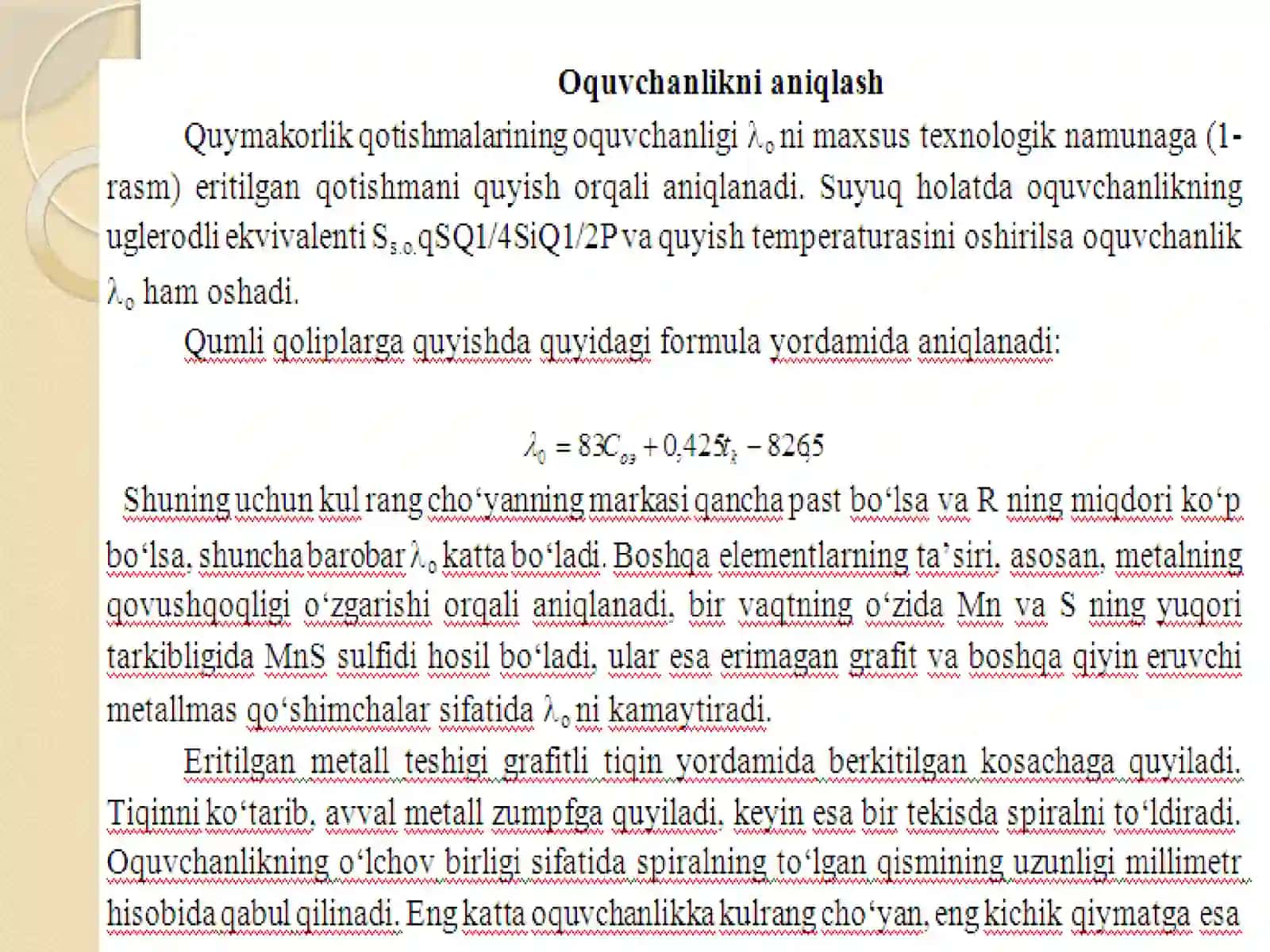 Quymakorlik qotishmalarining suyuqlik oquvchanligini aniqlash 4