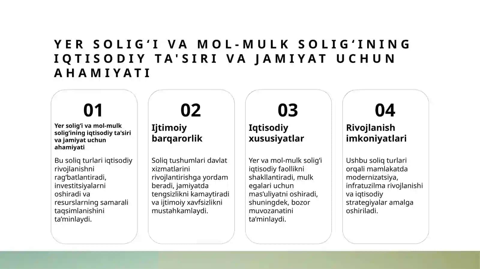 Yer soligʻi va mol-mulk soligʻining oʻziga xos jihatlari 4