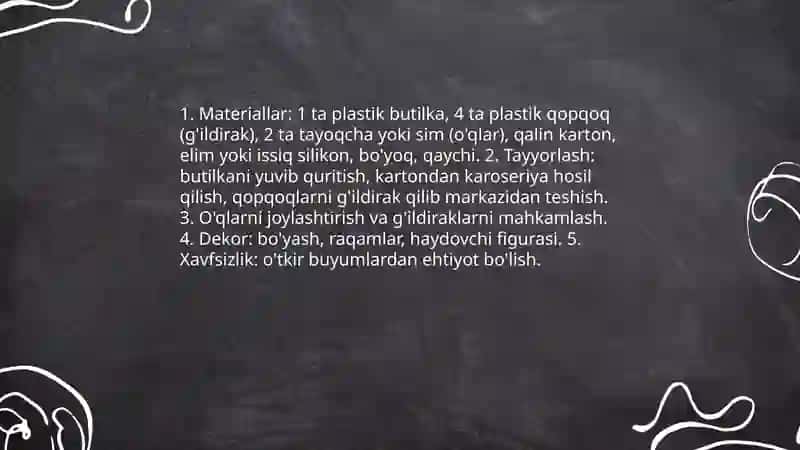 Tabiiy va tashlandiq materiallardan turli oʻyinchoqlar yasash 4