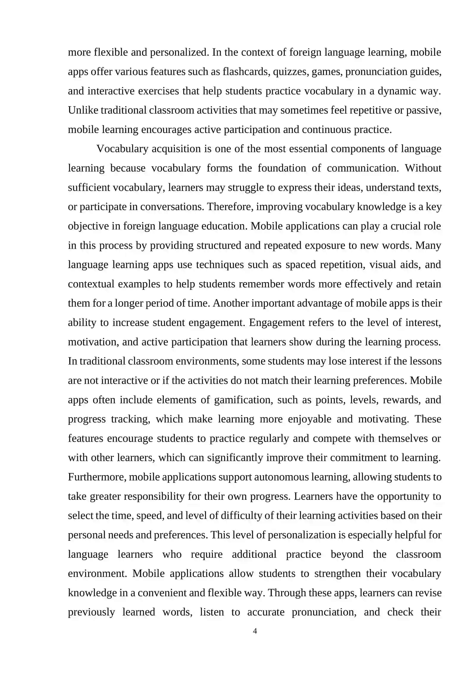 COURSE WORK THEME: THE ROLE OF MOBILE APPS IN ENHANCING VOCABULARY ACQUISITION AND STUDENT ENGAGEMENT 4