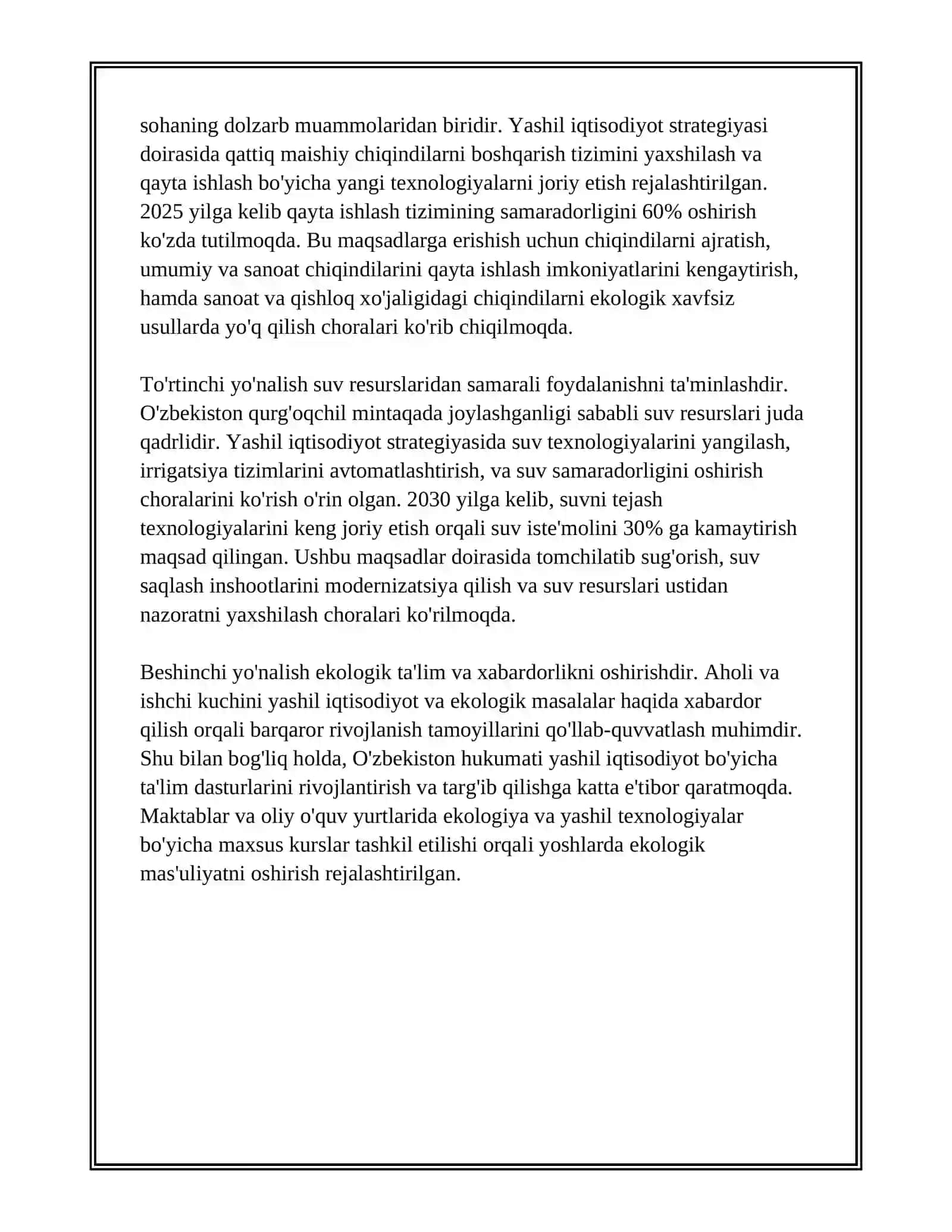 O'ZBEKISTONDA EKOLOGIK SOHANI RIVOJLANTIRISH VA YASHIL IQTISODIYOT 4