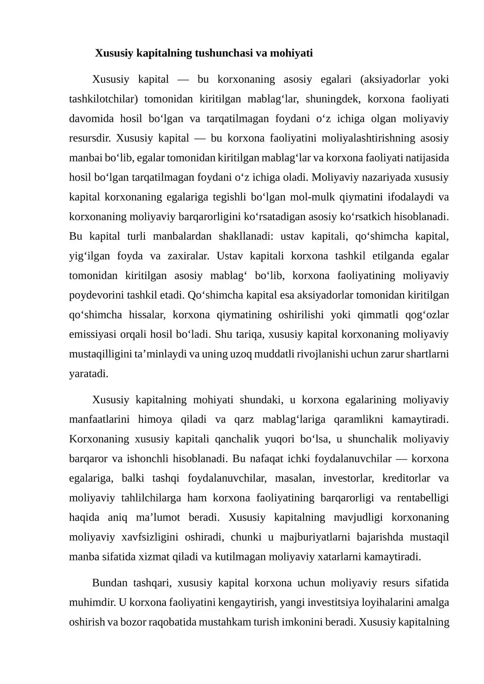 XUSUSIY KAPITAL TARKIBI VA UNING XISOBOTDAGI O‘RNI 4