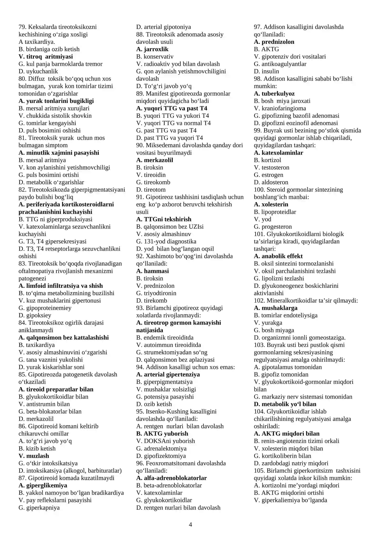 ENDOKRINOLOGIYA MAGISTRATURA VA KLINIK ORDINATURAGA KIRISH TESTLARI 1000 TA2026 YIL 4
