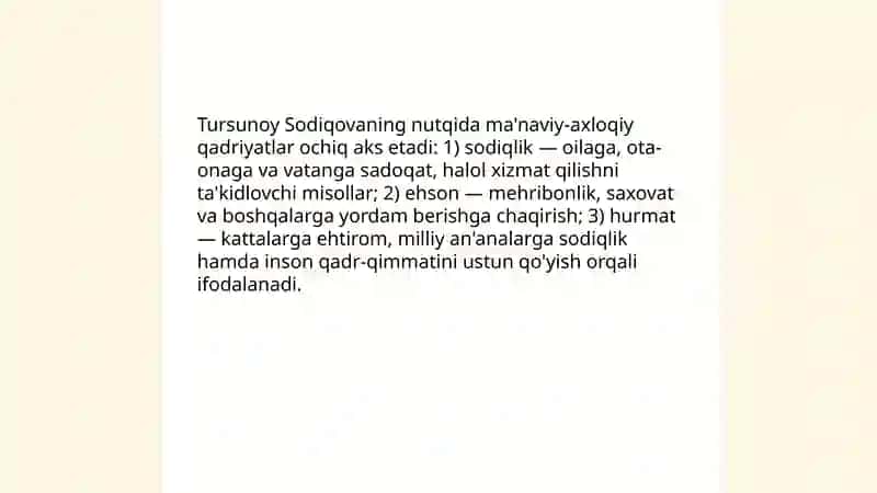 Tursunoy Sodiqovaning nutqida sharqona odob masalalarining aks etishi 4