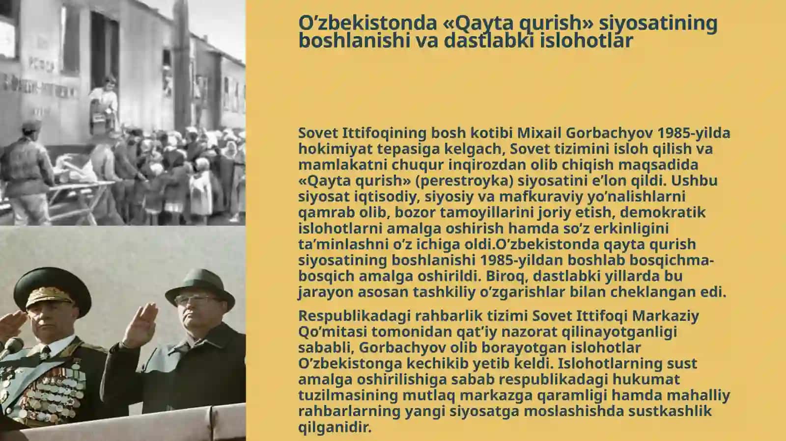 SOVET HOKIMIYATINING «QAYTA QURISH SIYOSATI» VA UNING O’ZBEKISTONDAGI YANGI SIYOSIY HAMDA MAFKURAVIY VAZIYATNING SHAKLLANISHIGA TA’SIRI 4