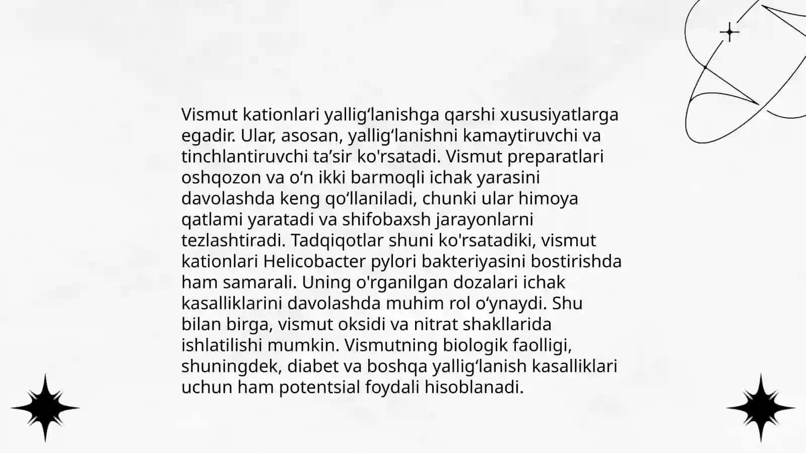 Vismut kationini tibbiyotda qoʻllanilishi va analitik reaksiyalari 4