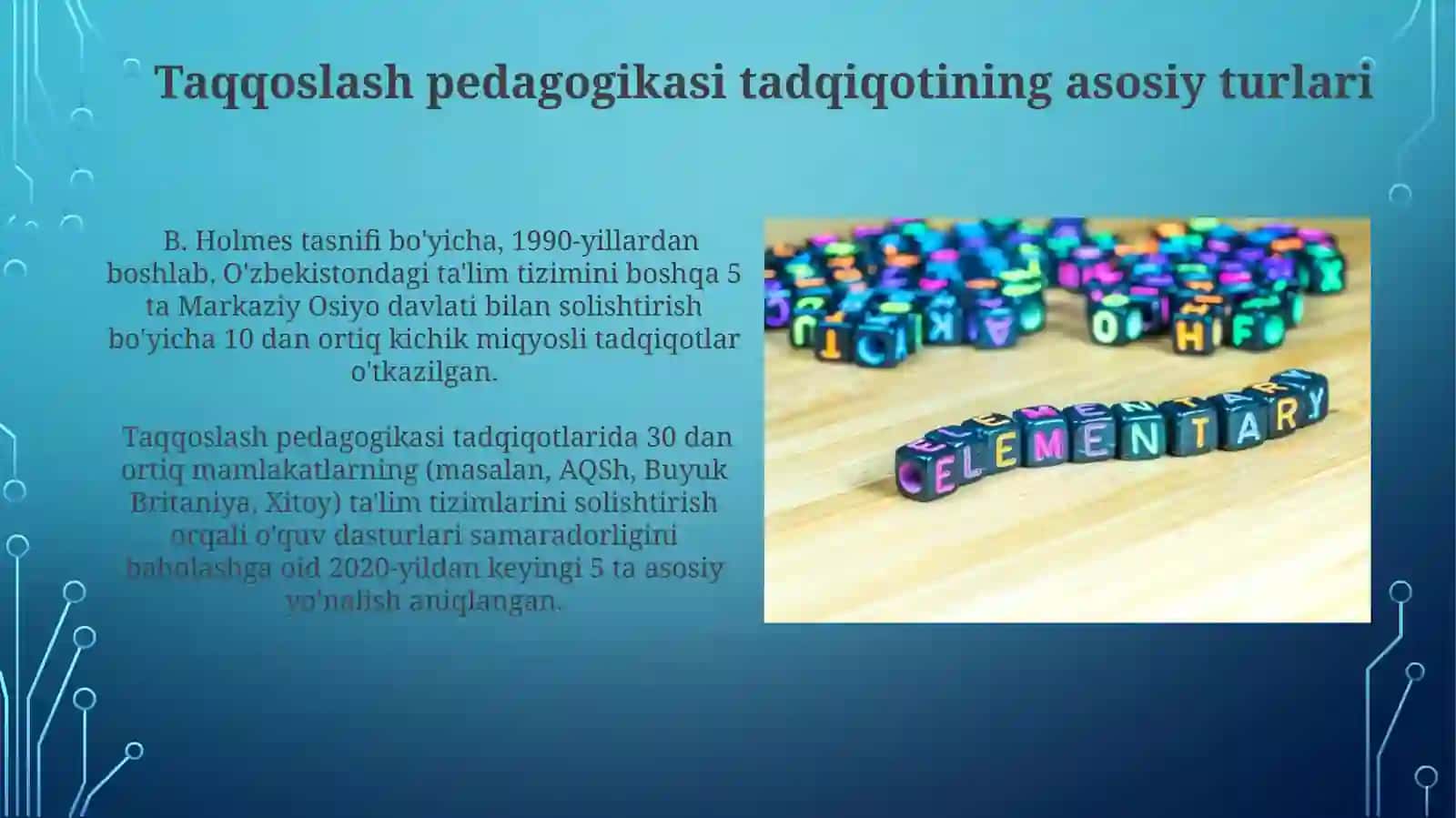 Komparativistik pedagogikada tadqiqotlar tipologiyasi. B.Xolmsning ma'lumotlar taksonomiyasi 4